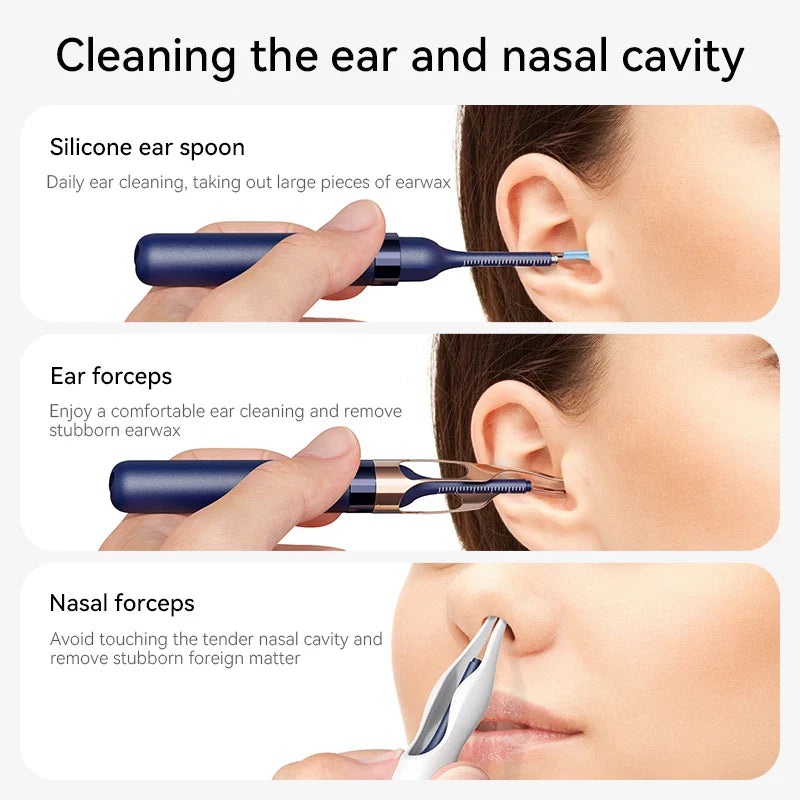 Ear Wax Removal Tool Camera Waterproof Ear Cleaner with Camera Visual Ear Pick Tweezers Wax Remover Ear Cleaning Kit for Family