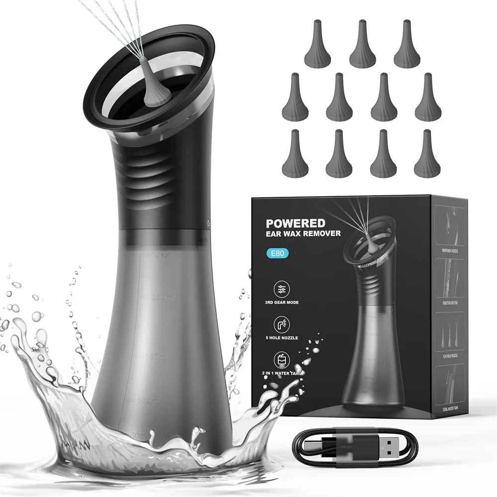 Electric Ear Wax Removal System Water Powered Ear Cleaning Tool with Irrigation Flusher 3 Pressure Settings Safe & Effective